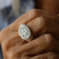 Sand Cast Silver Floral Signet Ring - Thumbnail 3