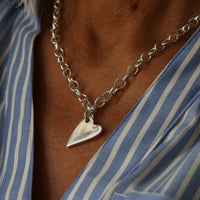 Silver Belcher Chain Heart Necklace - Thumbnail 2