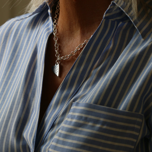 Silver Belcher Chain Heart Necklace - Image 3