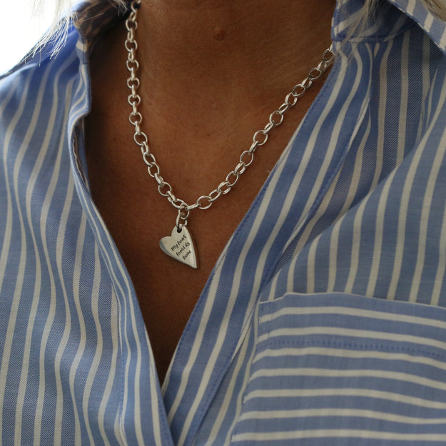 Silver Belcher Chain Heart Necklace - Image 5