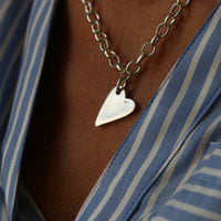 Silver Belcher Chain Heart Necklace - Thumbnail 6