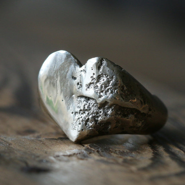 Sand Cast Heart Signet Ring - Image 1