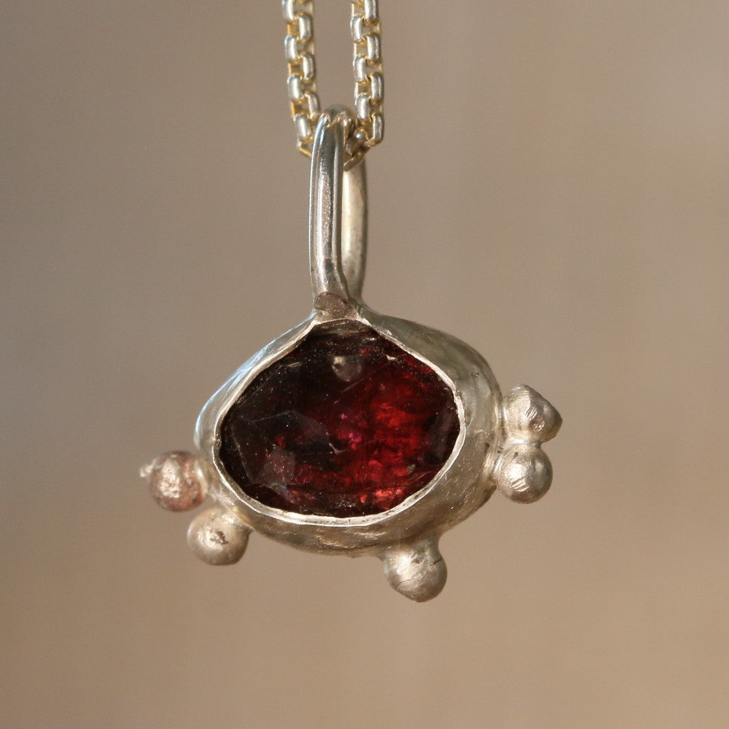 Red Rubellite Trilliant Shaped Tourmaline Necklace