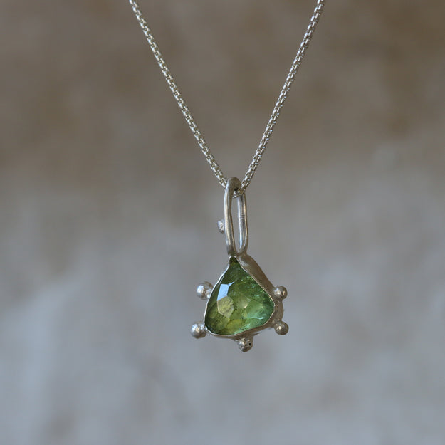Trilliant shaped Verdelite Green Tourmaline Necklace - Image 3