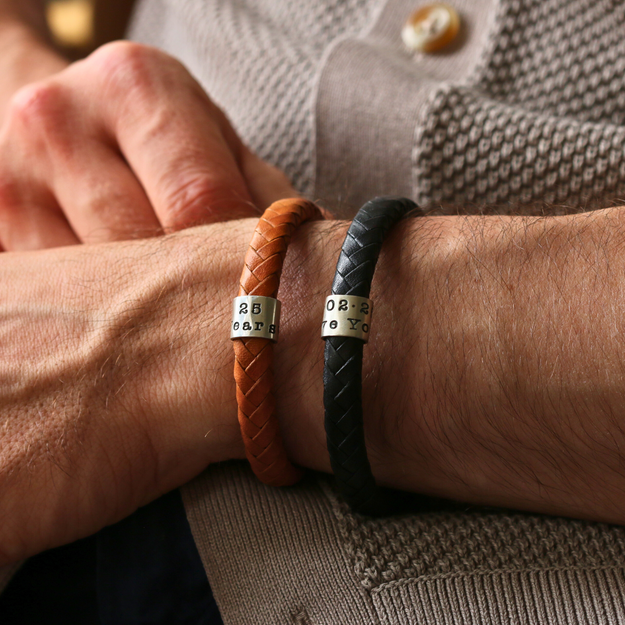 Personalised Classic Silver and Leather Bracelet - Image 13