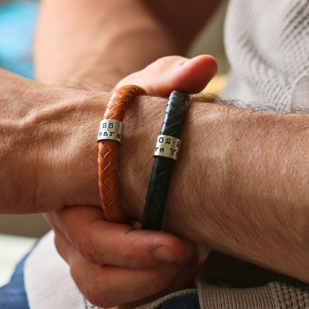 Personalised Classic Silver and Leather Bracelet - Image 2