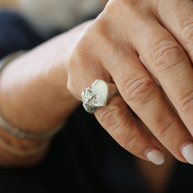 Sand Cast Heart Signet Ring - Image 6