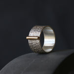 Silver Rune Texture Ring with Gold Bar - Image 4