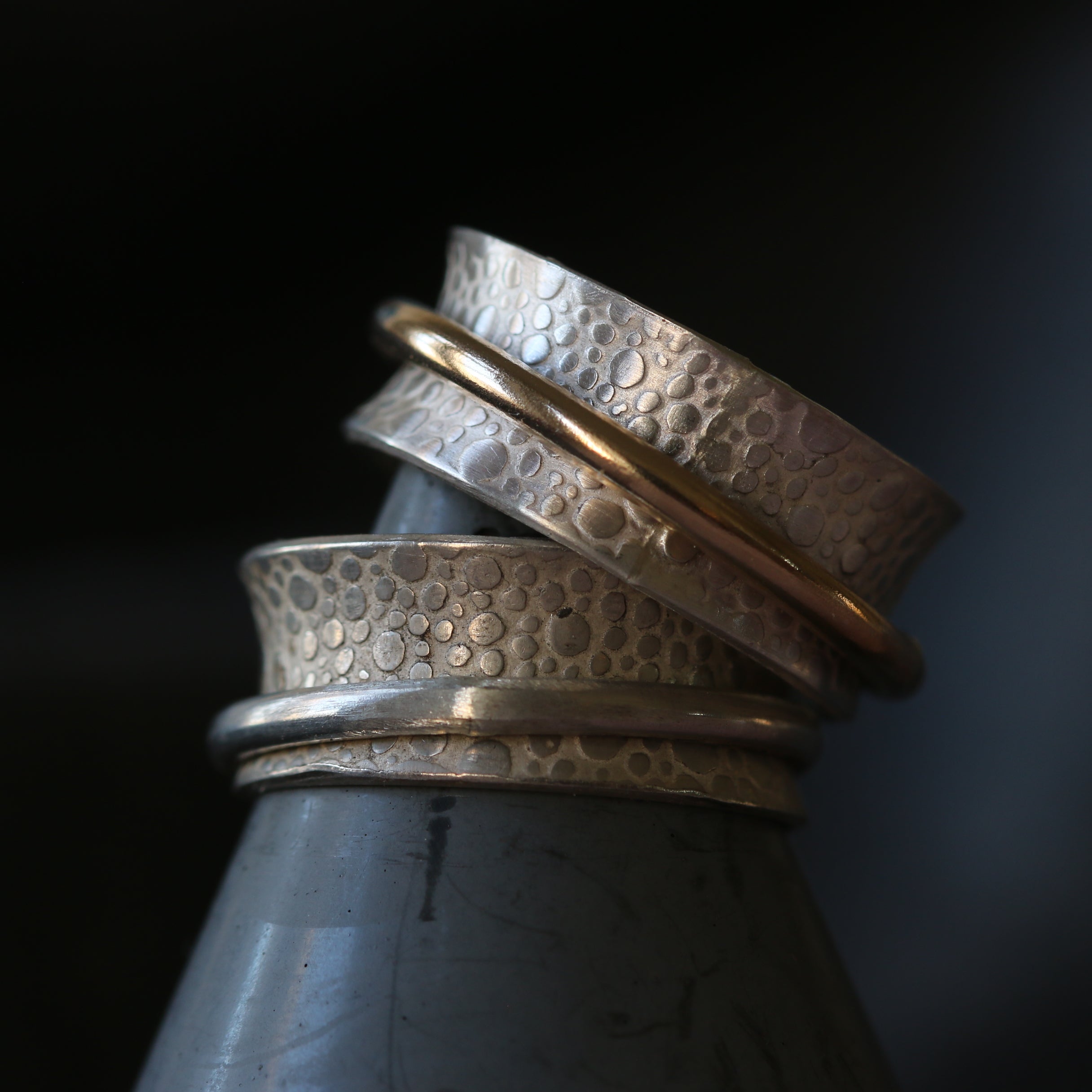 Single Silver Band Toad Texture Spinning Ring