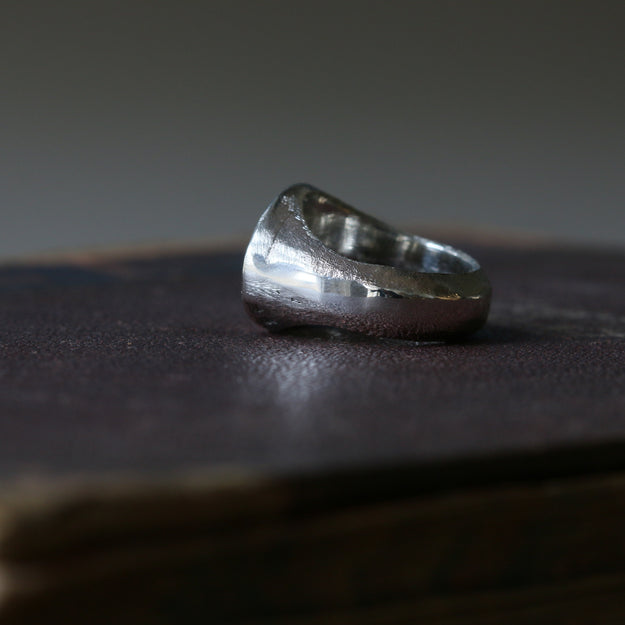 Sand Cast Silver Oval Signet Ring - Image 11