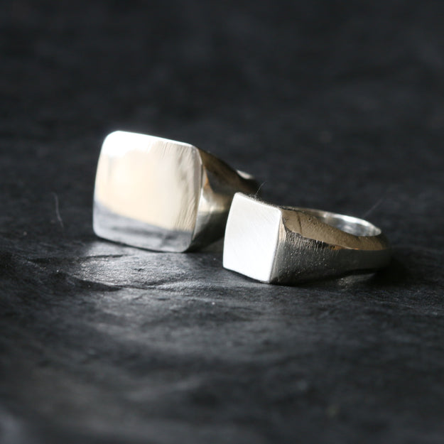 Sand Cast Silver Square Signet Ring - Image 2