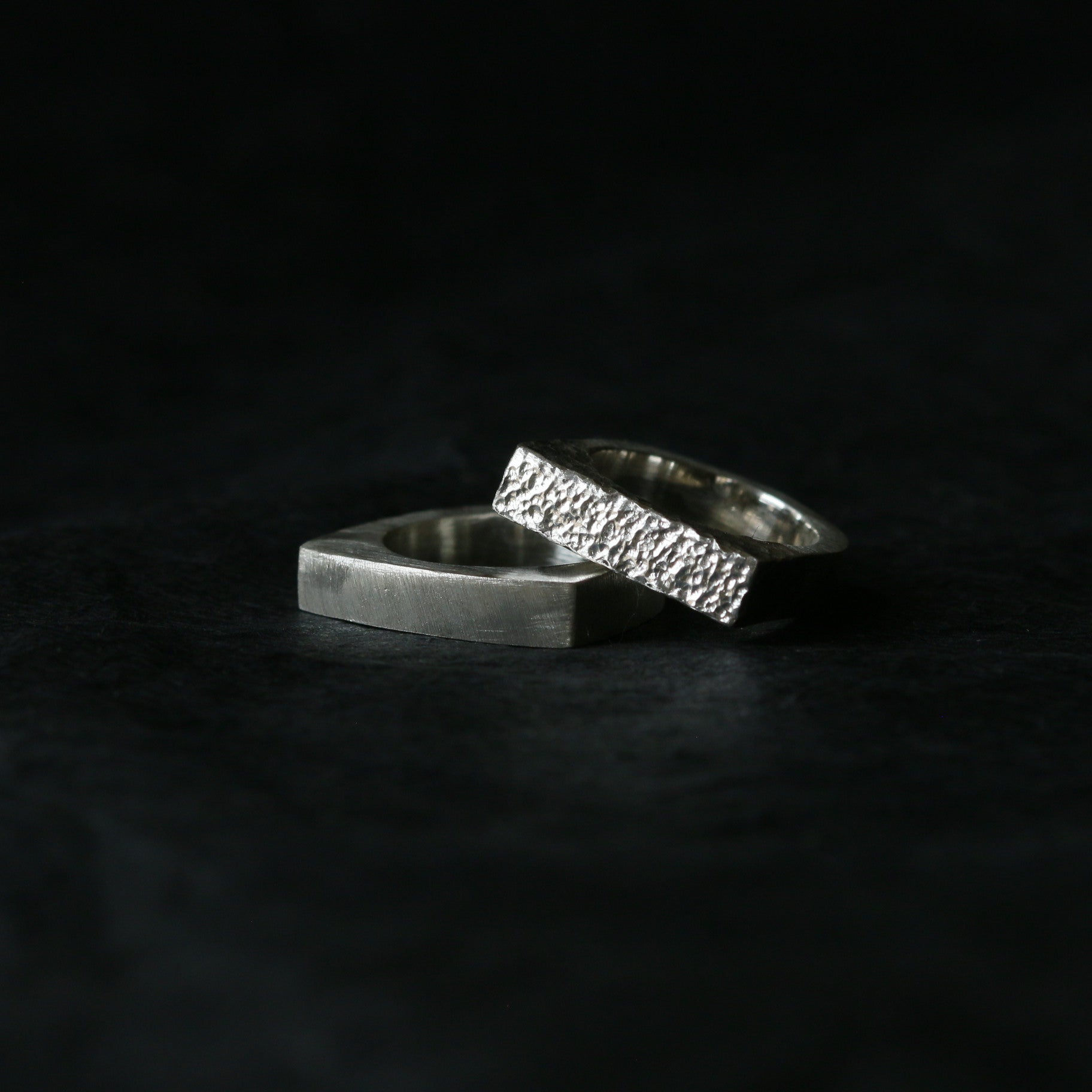 Sand Cast Silver Rectangle Signet Ring