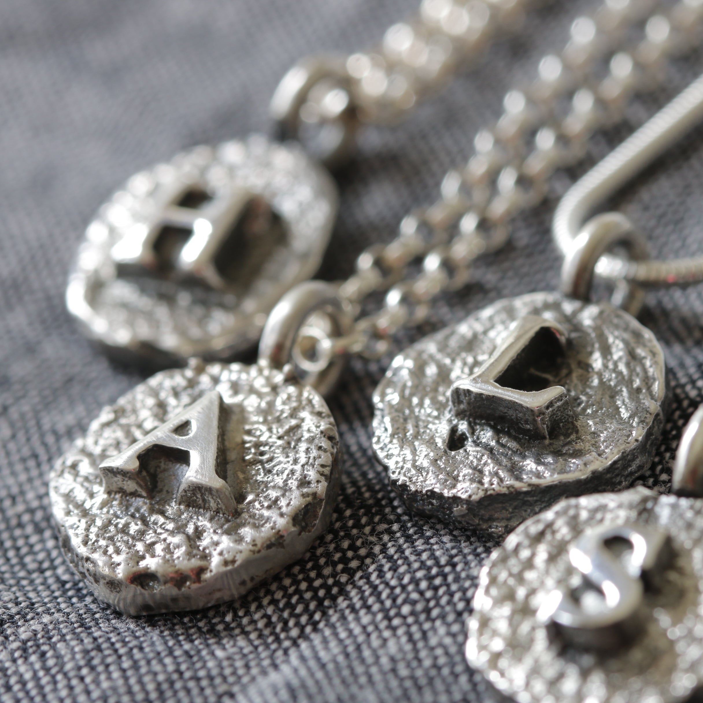 Sand Cast Silver Letter Necklace