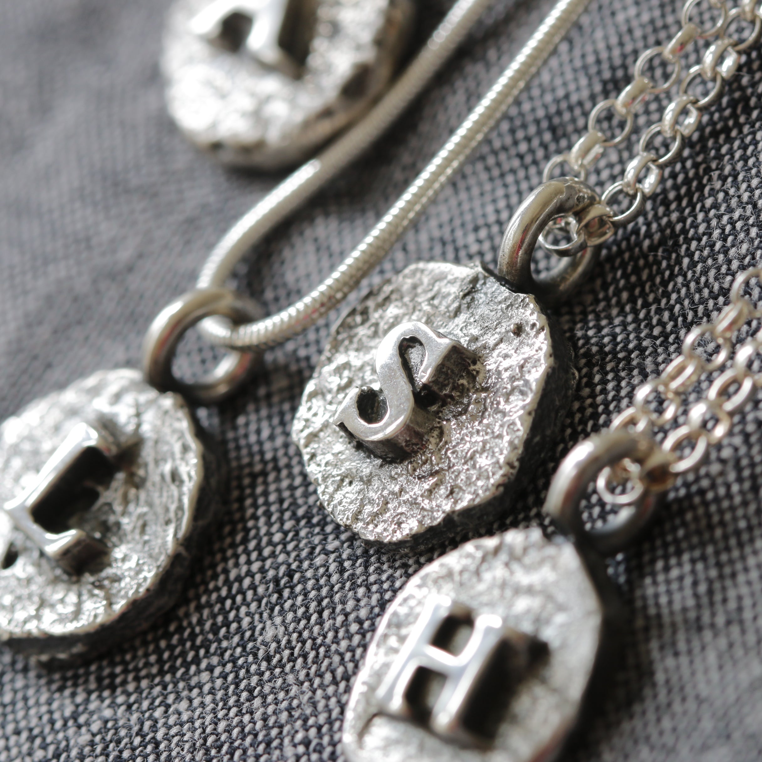 Sand Cast Silver Letter Necklace