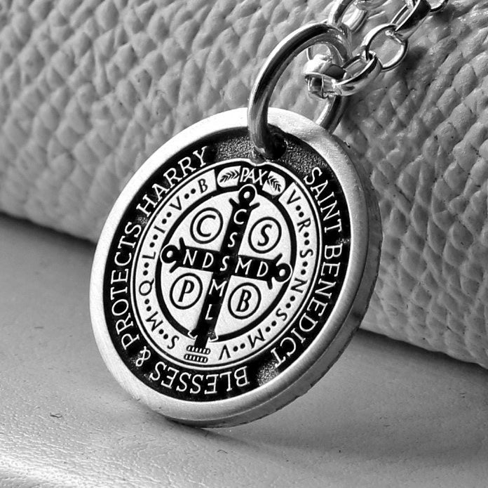 Personalised St Benedict Silver Necklace