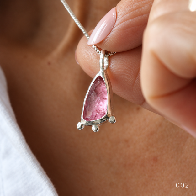 Elongated Raspberry Pink Tourmaline Necklace — No. 002 — photograph 2