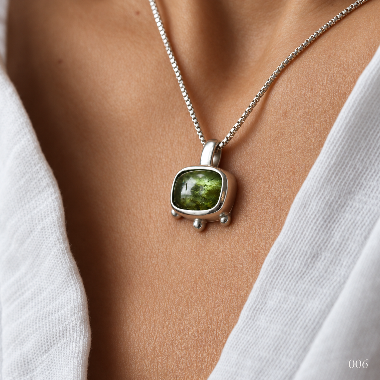 Moss Cabochon Tourmaline Necklace — No. 006