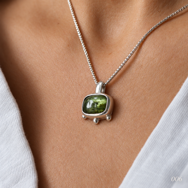 Moss Green Cabochon Tourmaline Necklace — No. 006 — photograph 3
