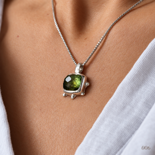 Moss Green Cabochon Tourmaline Necklace — No. 006 — photograph 4