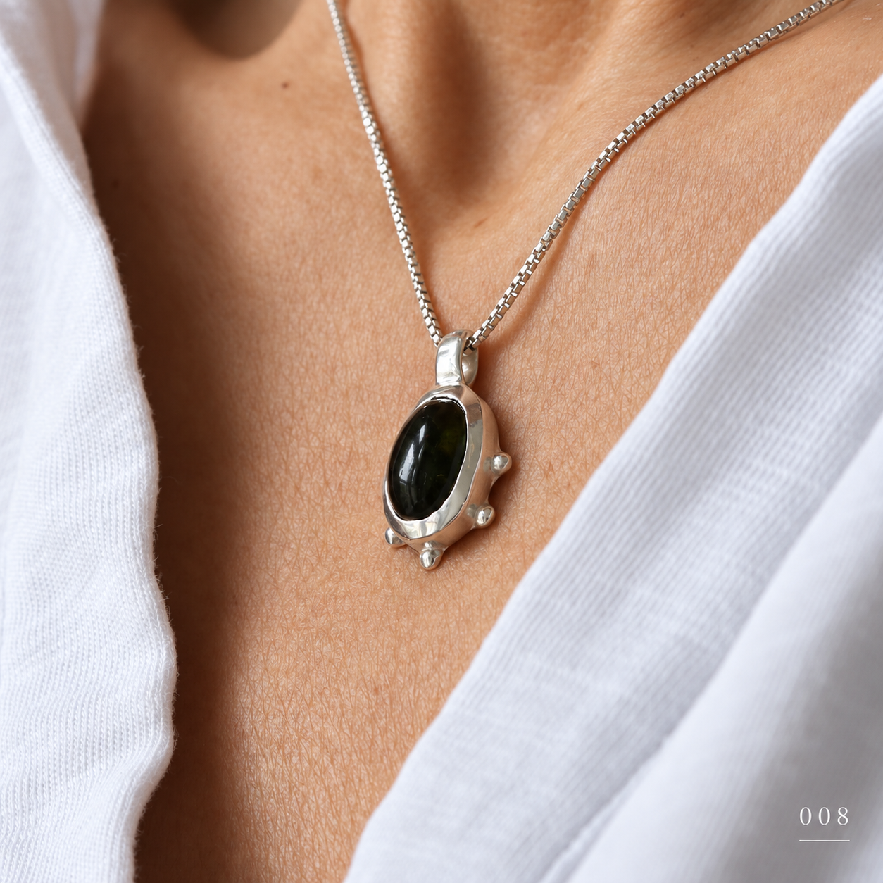 Inky Green Oval Tourmaline Necklace — No. 008 — photograph 1