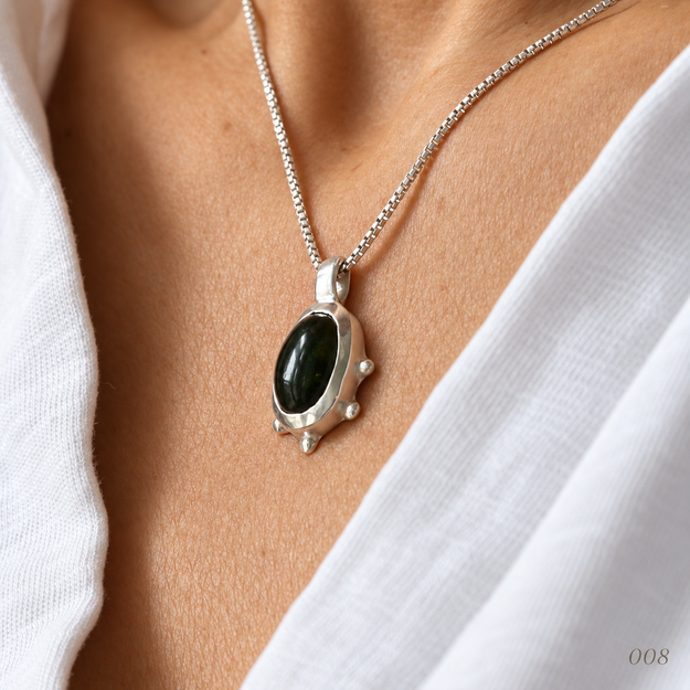 Inky Green Oval Tourmaline Necklace — No. 008 — photograph 4