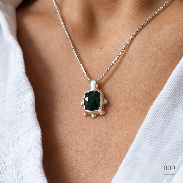 Deep Teal Cushion Tourmaline Necklace — No. 009 — photograph 1