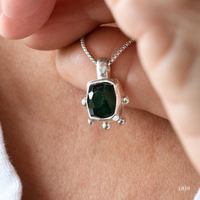 Deep Teal Cushion Tourmaline Necklace — No. 009 - Thumbnail 2