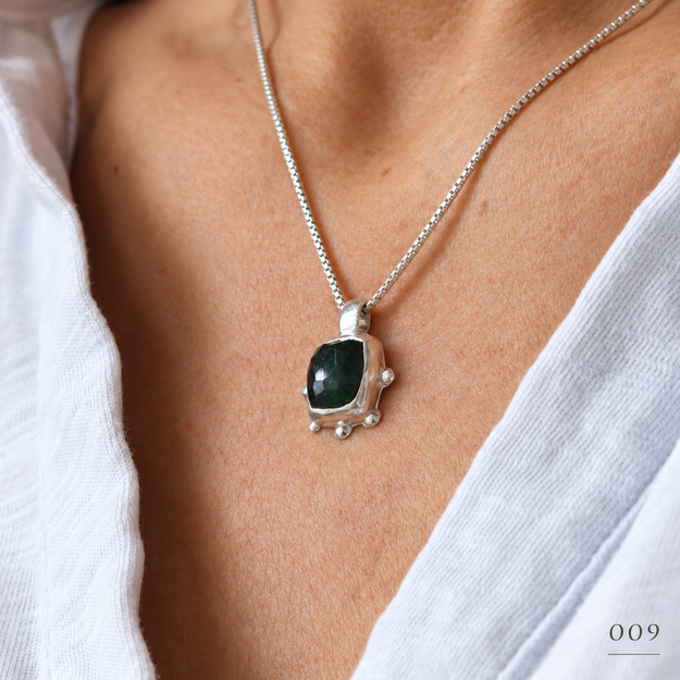 Deep Teal Cushion Tourmaline Necklace — No. 009 — photograph 3