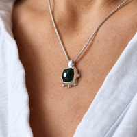 Deep Teal Cushion Tourmaline Necklace — No. 009 - Thumbnail 4