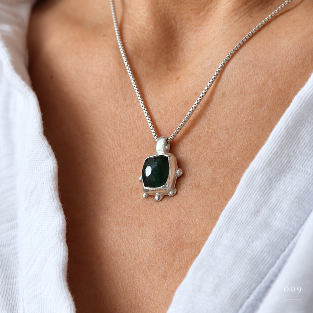 Deep Teal Cushion Tourmaline Necklace — No. 009 — photograph 4