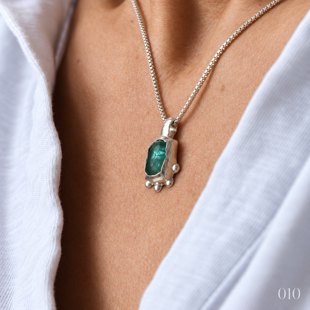 Pale Teal Cushion Tourmaline Necklace — No. 010 — photograph 1