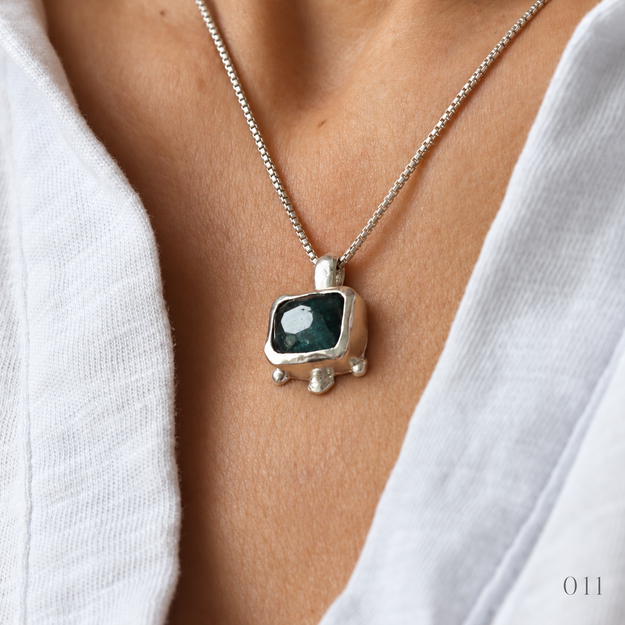 Indigo Blue Cushion Tourmaline Necklace — No. 011 — photograph 1