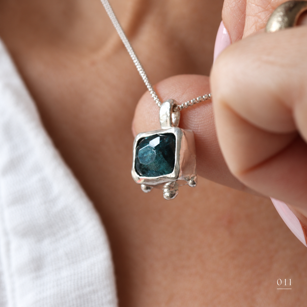 Indigo Blue Cushion Tourmaline Necklace — No. 011 — photograph 2