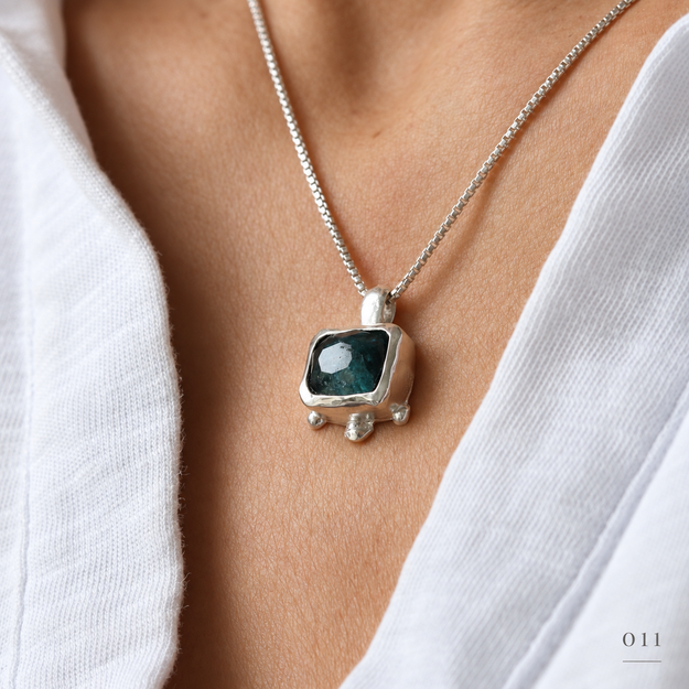Indigo Blue Cushion Tourmaline Necklace — No. 011 — photograph 3