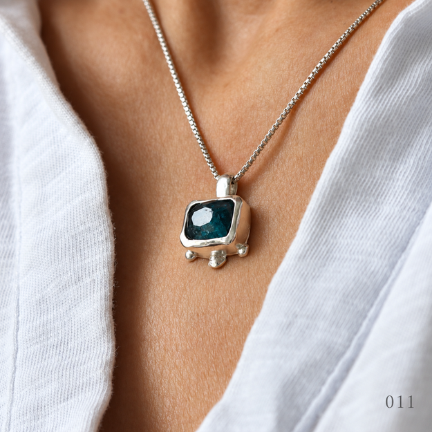 Indigo Blue Cushion Tourmaline Necklace — No. 011 — photograph 4