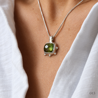 Olive Green Cushion Tourmaline Necklace — No. 013 - Thumbnail 1