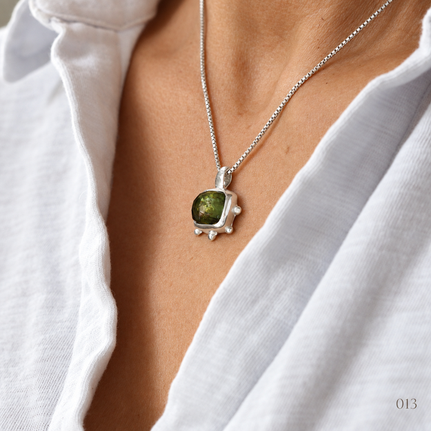 Olive Green Cushion Tourmaline Necklace — No. 013 — photograph 3