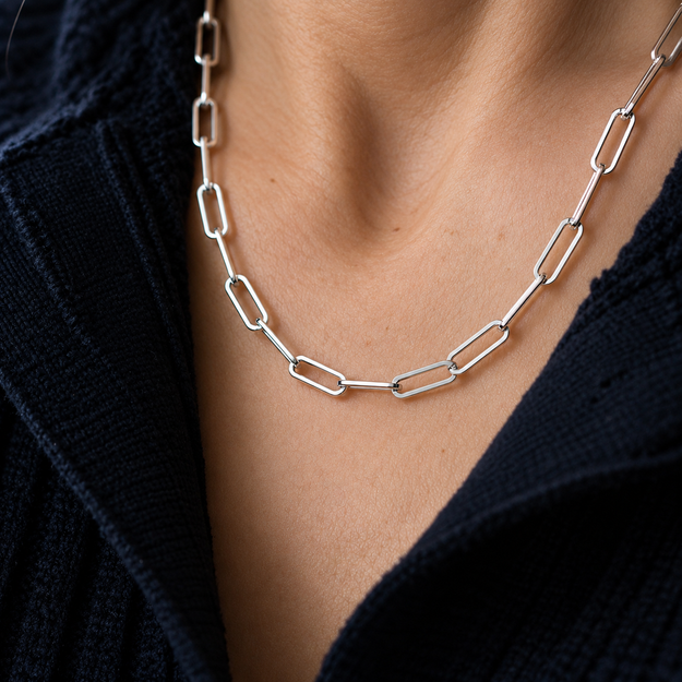 Another view of the 3.7 mm sterling silver paperclip chain