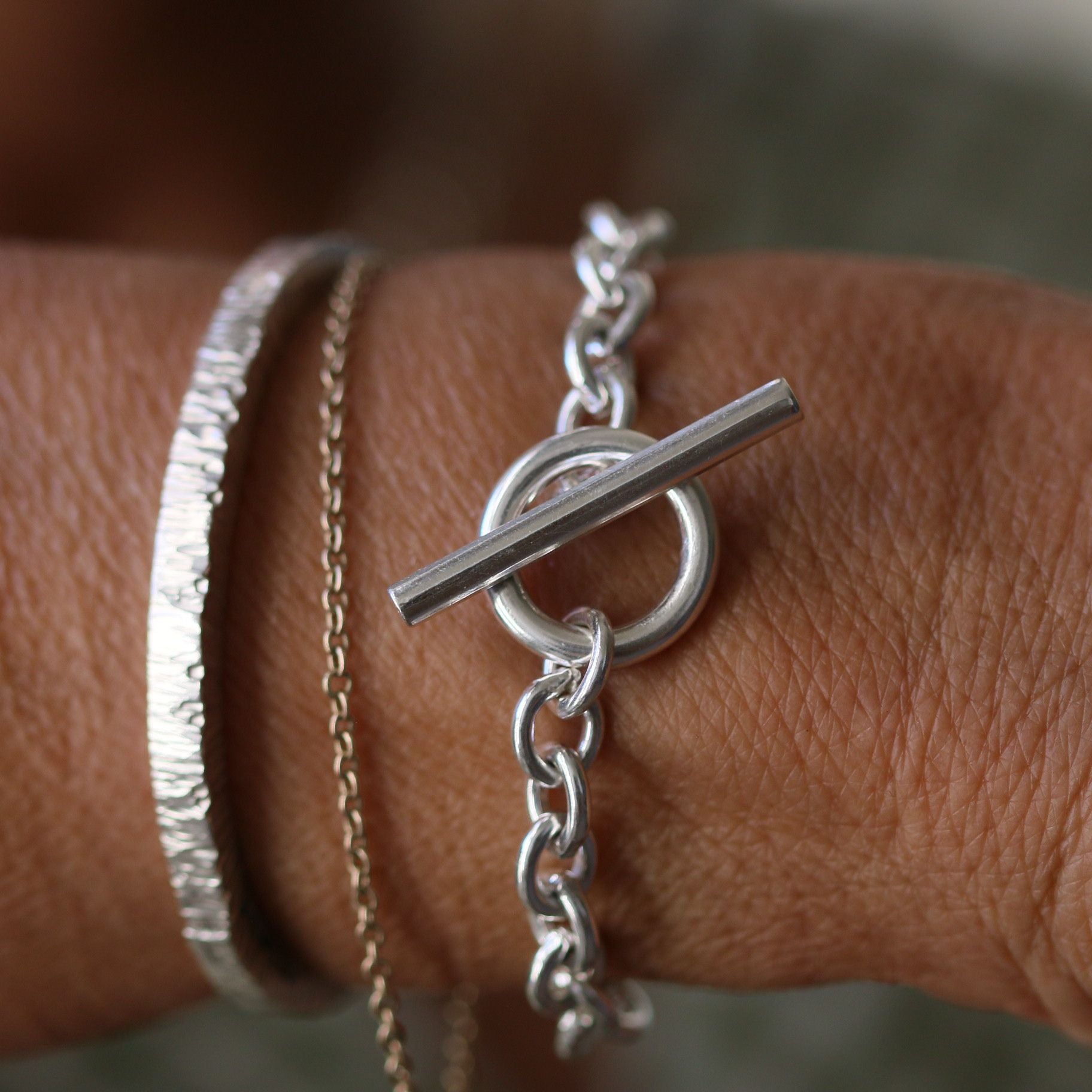 Heavyweight Silver T-Bar Bracelet