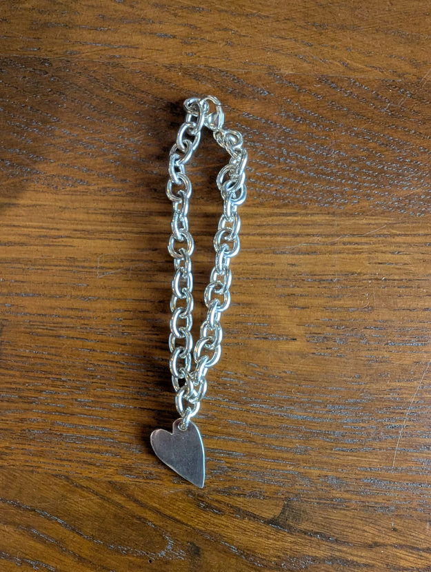 Silver Belcher Chain Heart Bracelet - Image 1