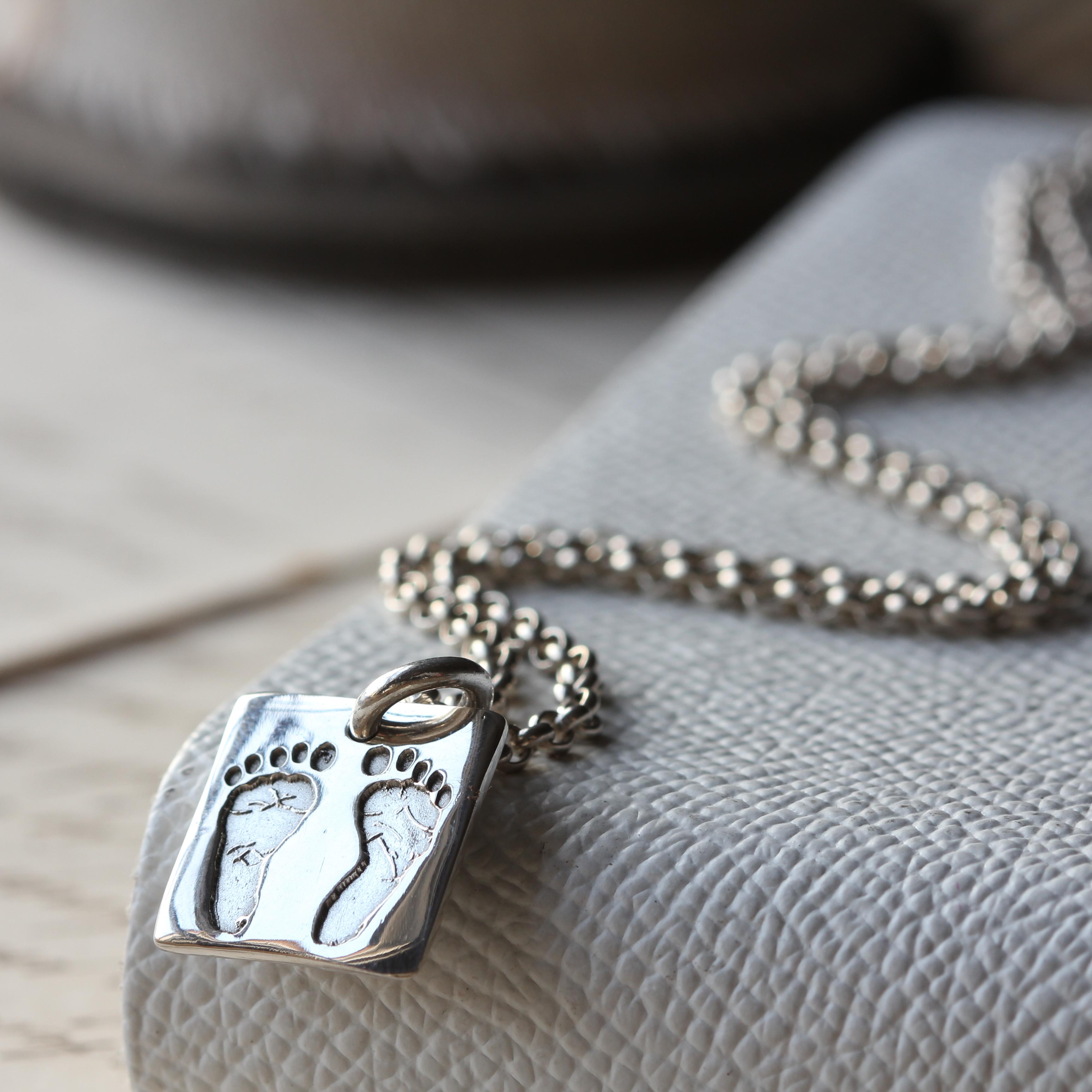 Hand & Footprint Square Charm Necklace