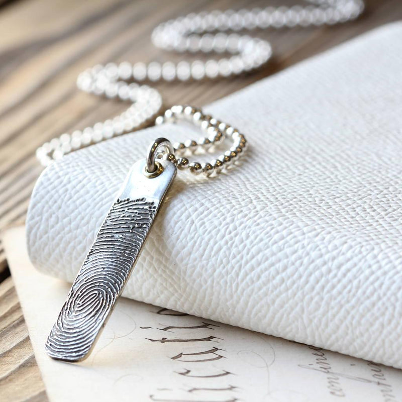 Long silver Ingot Fingerprint Necklace