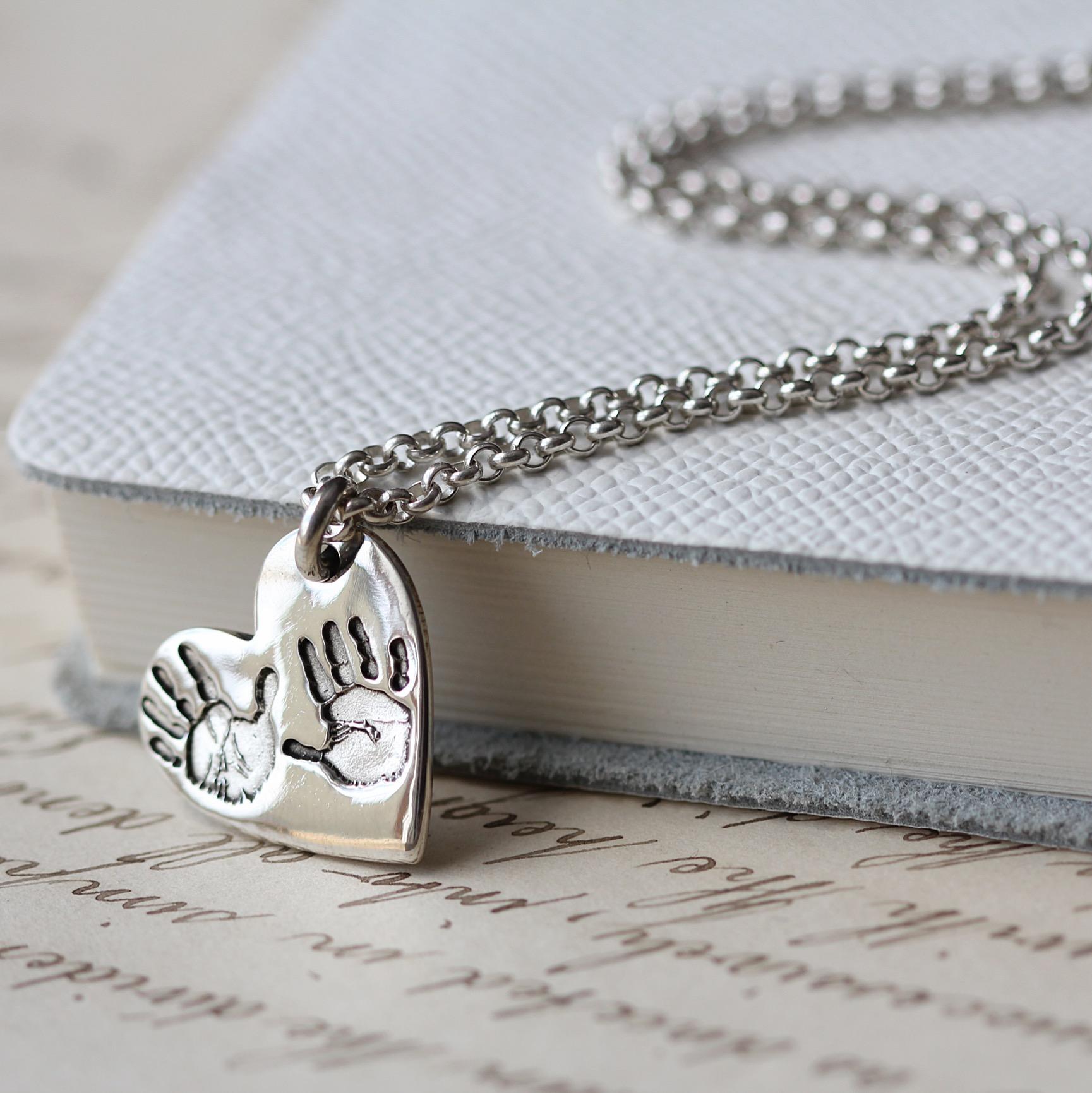 Hand & Footprint Heart Pendant Necklace