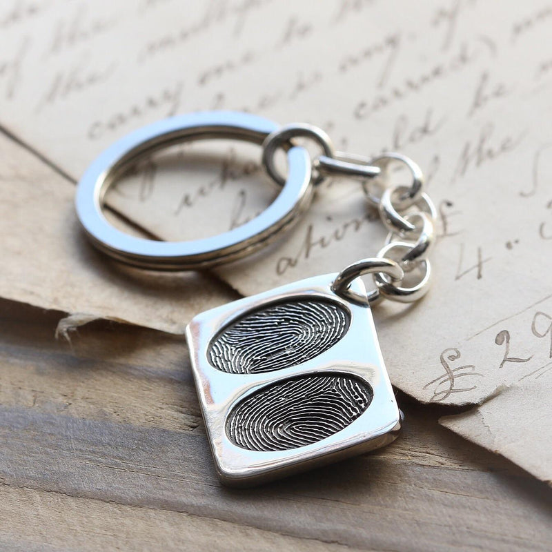 Rectangular silver Double FingerPrint Keyring