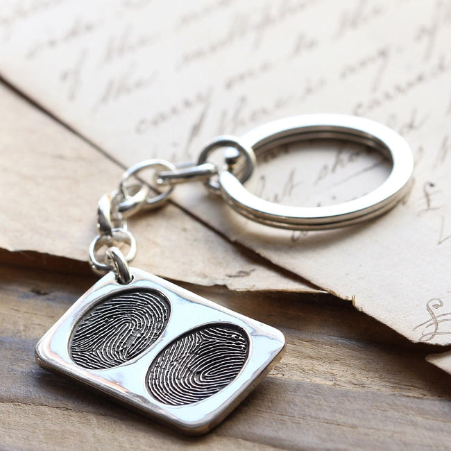 Double fingerprint silver keyring