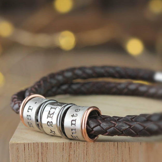 Personalized Braided Leather Bracelet For Men | Rugged Gifts