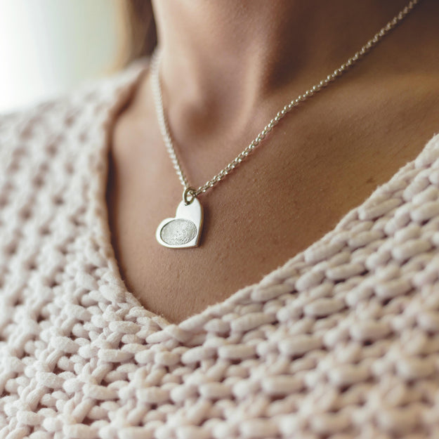 Rose Gold Engraved Fingerprint Stamp Charm Necklace | Button and Bean