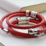 Slim Silver Band Leather Medical Alert Bracelet - Image 6