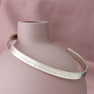 Cursive Personalised Silver Cuff Bracelet