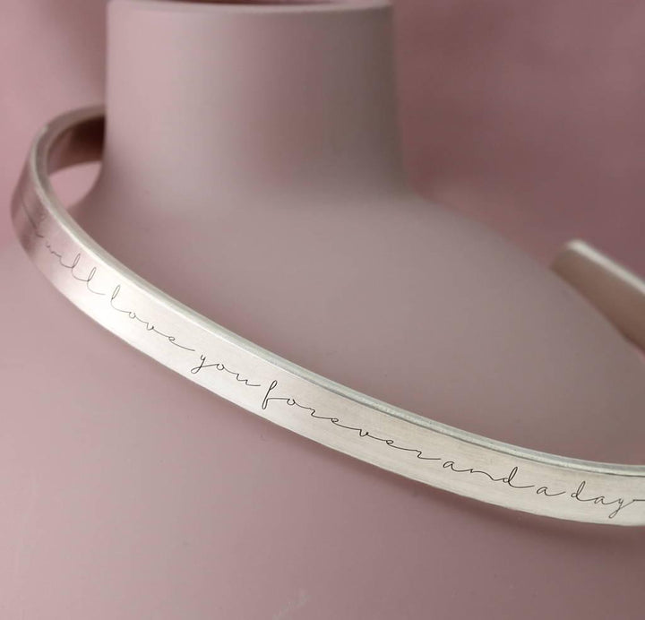 Slim engraved silver cuff bracelet
